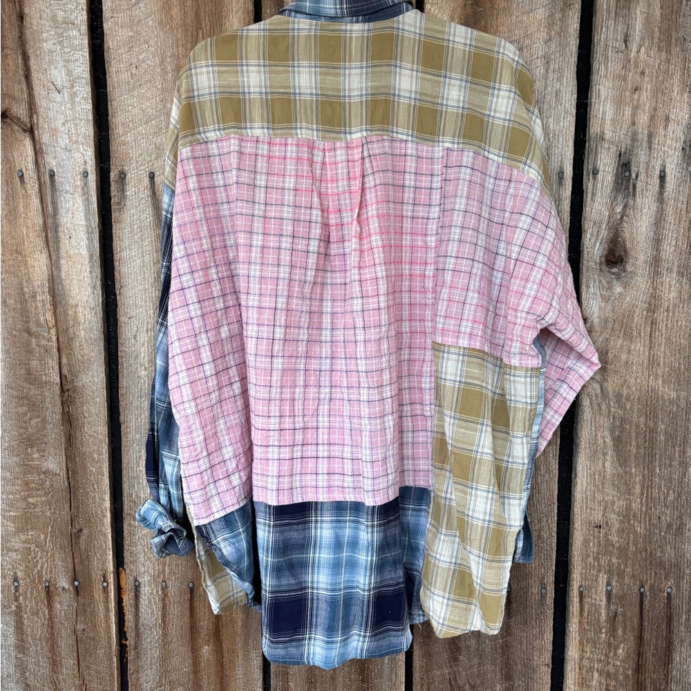 ee:some‎ Patchwork Plaid Button Down Shirt 1XL Ov… - image 3